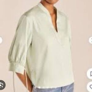 NWT Rebecca Taylor Buttercream Popover Blouse w/Tie Sleeves Business Sz XSmall